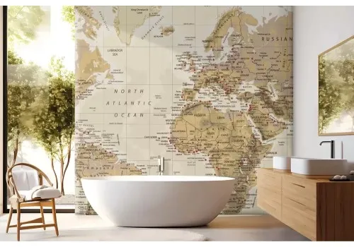 Carta da parati mappamondo vintage con città più importanti 2