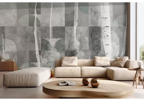 Carta da parati foresta grigia astratta con motivi geometrici