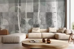 Carta da parati foresta grigia astratta con motivi geometrici