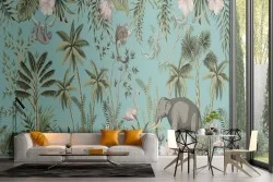 Carta da Parati foresta tropicale astratta con animali e fiori