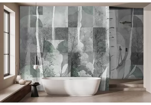 Carta da parati foresta grigia astratta con motivi geometrici 2