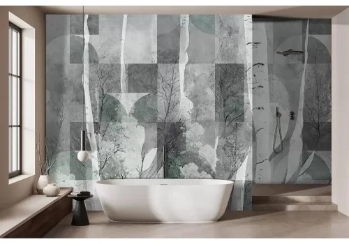 Carta da parati foresta grigia astratta con motivi geometrici 2