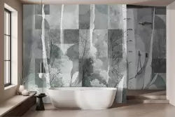 Eleganza e natura si incontrano in questa carta da parati con alberi astratti