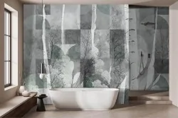 Eleganza e natura si incontrano in questa carta da parati con alberi astratti