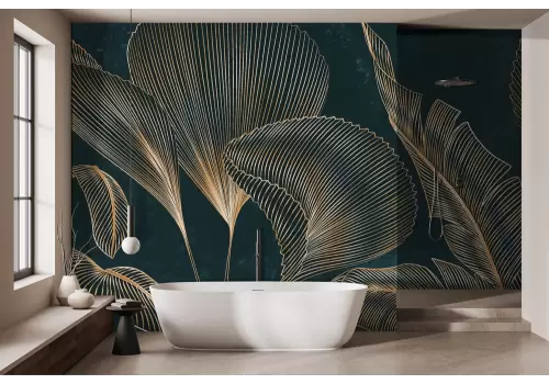 Carta da parati foglie tropicali dorate luxury
