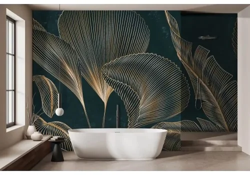 Carta da parati foglie tropicali dorate