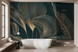 Carta da parati foglie tropicali dorate luxury