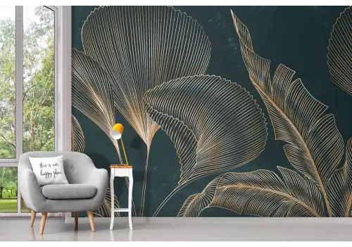 Carta da parati foglie tropicali dorate luxury 2