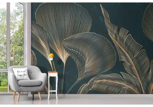 Carta da parati foglie tropicali dorate luxury 2