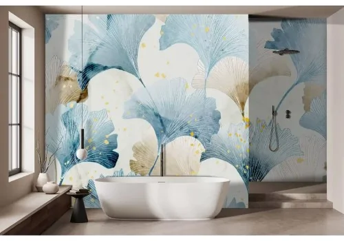 Carta da parati fiori stilizzati celeste e beige 2