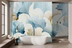 Atmosfera naturale e raffinata con carta da parati fiori stilizzati per bagno