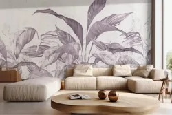 Carta da parati foglie viola vintage raffinata