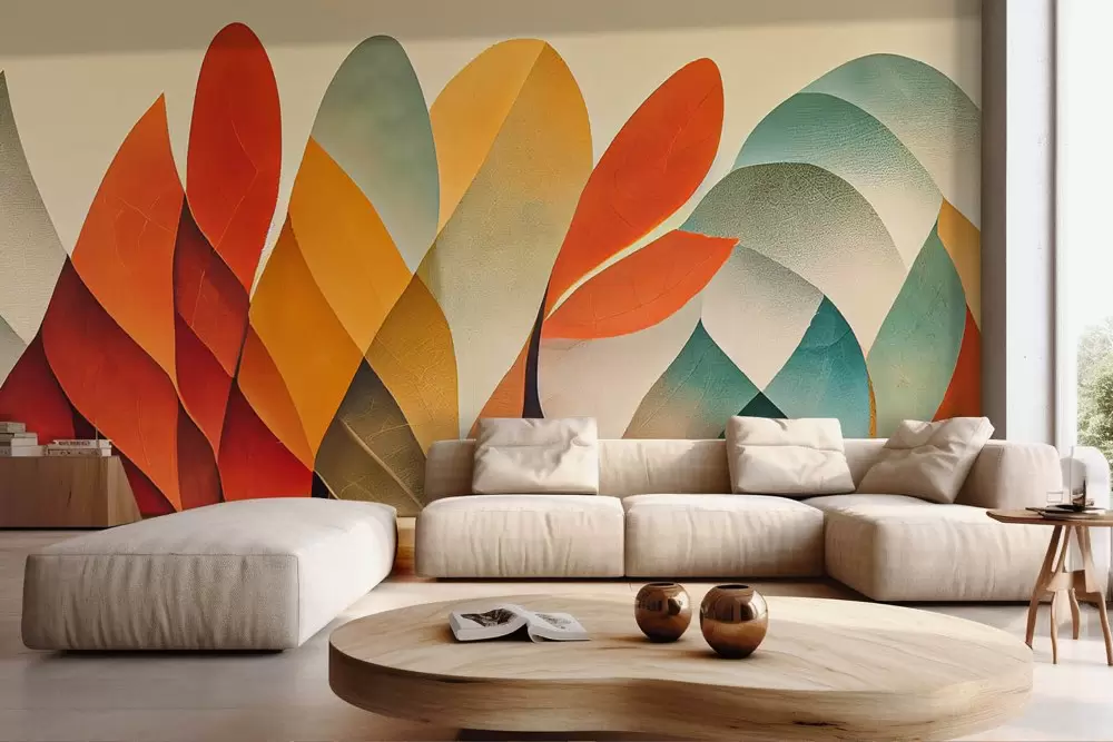 Carta da parati foglie astratte colori autunno
