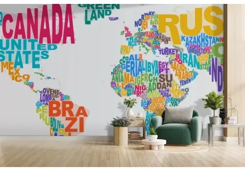 Carta da parati mappamondo colorato nomi nazioni
