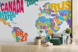 Carta da parati mappamondo colorato nomi nazioni