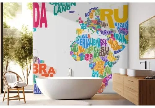 Carta da parati mappamondo colorato nomi nazioni 2