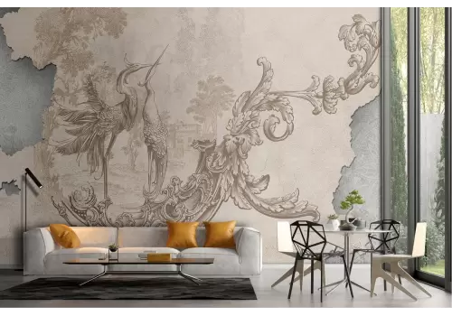 Wallpaper surface plaster and cement with animals
