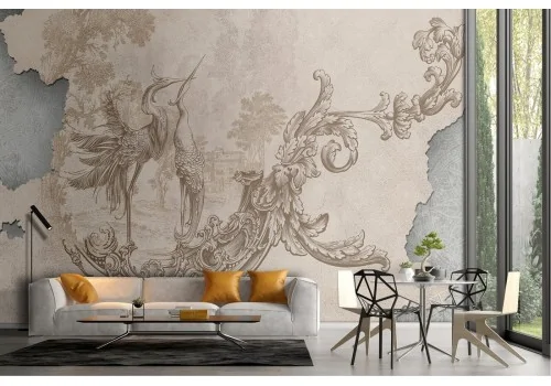 Wallpaper surface plaster and concrete with animals