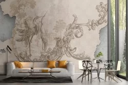 Wallpaper surface plaster and cement with animals