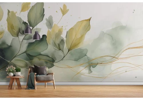 Carta da parati foglie delicate acquerello