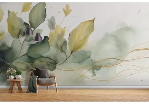 Carta da parati foglie delicate acquerello