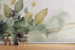 Carta da parati foglie delicate acquerello