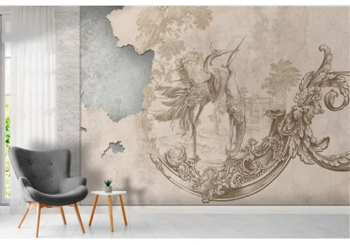Wallpaper surface plaster and cement with animals 2