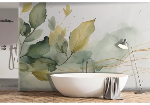 Carta da parati foglie delicate acquerello 2