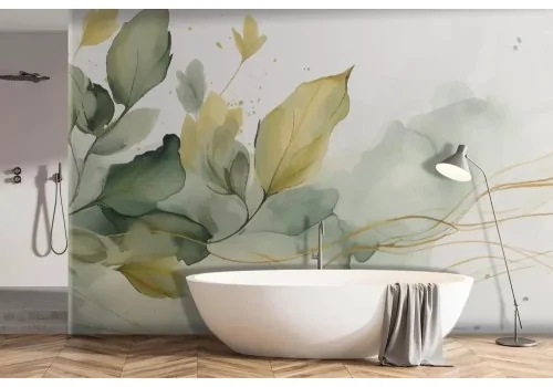 Carta da parati foglie delicate acquerello 2