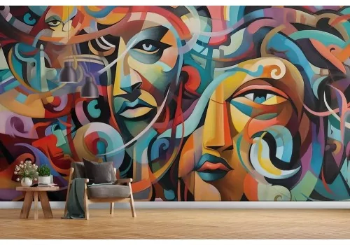 Carta da parati volti astratti colorati