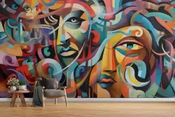 Carta da parati volti astratti colorati Carta da parati volti astratti colorati