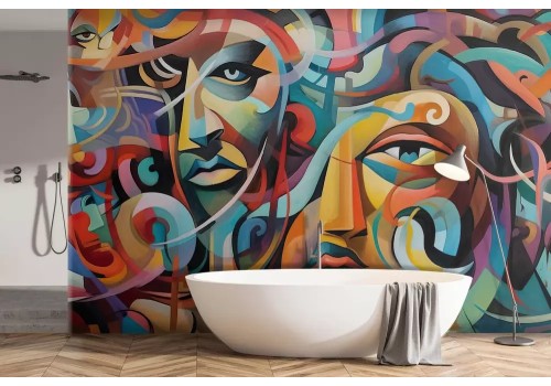 Carta da parati volti astratti colorati 2