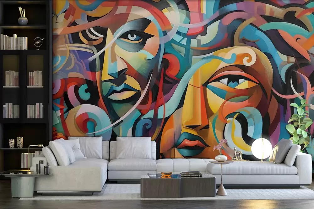 Carta da parati volti colorati per un ambiente dinamico