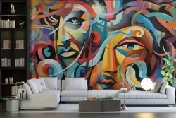 Carta da parati volti colorati per un ambiente dinamico