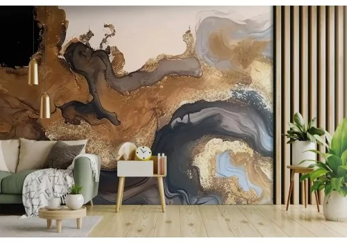 Carta da parati effetto marmo nero e oro