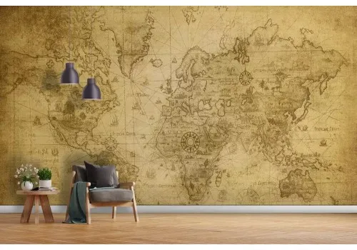 Carta da parati mappamondo vintage color seppia