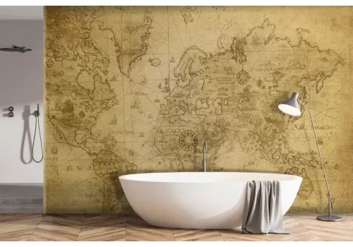 Carta da parati mappamondo vintage color seppia 2