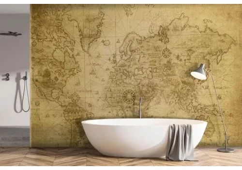 Carta da parati mappamondo vintage color seppia 2