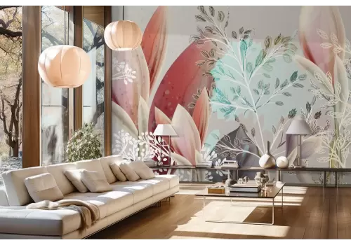 Carta da parati fiori astratta delicata ed elegante