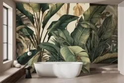Atmosfera tropicale verde e lussureggiante per le tue pareti del bagno