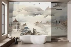 Carta da parati paesaggio orientale acquerello