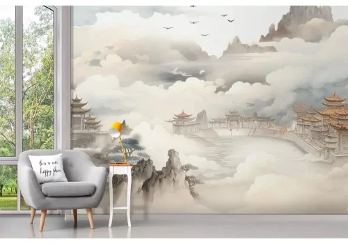 Carta da parati paesaggio orientale acquerello 2