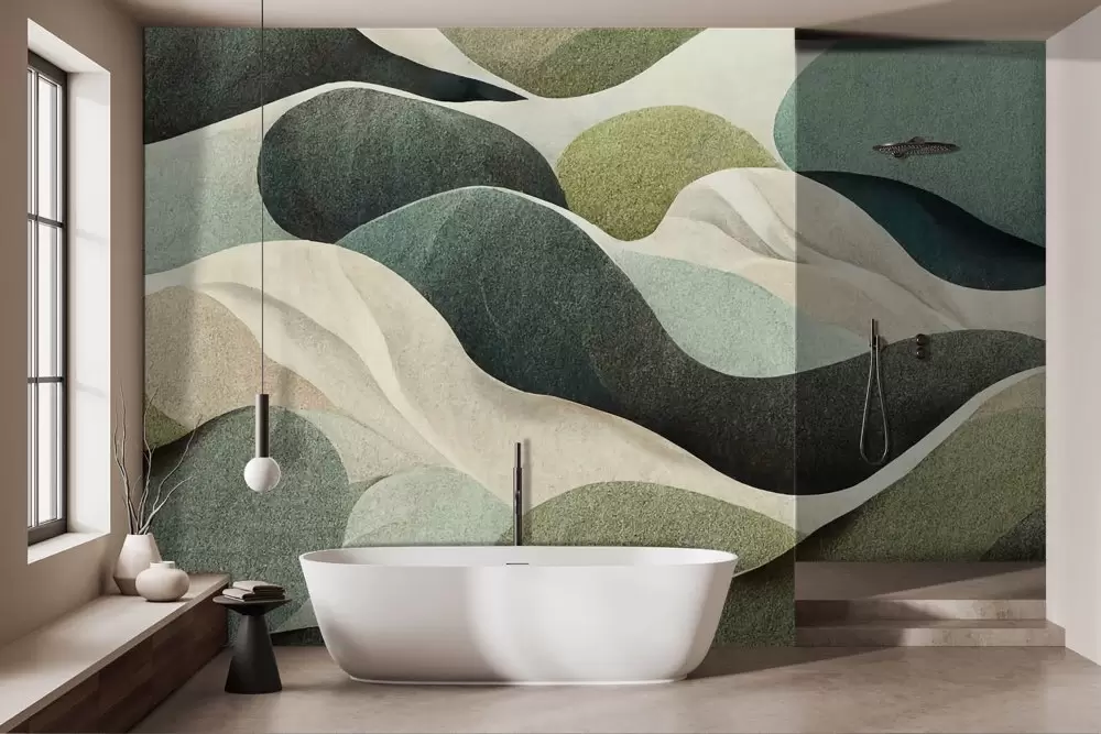 Decorazioni murali per il tuo bagno con onde astratte per un tocco di eleganza organica