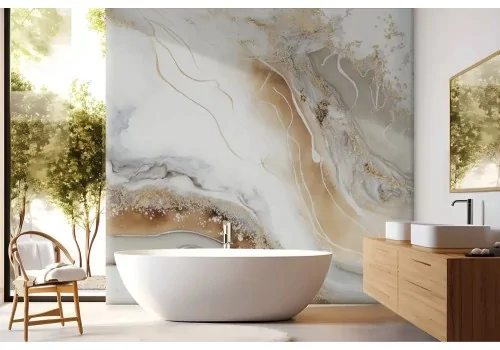 Carta da parati marmo con venature oro 2