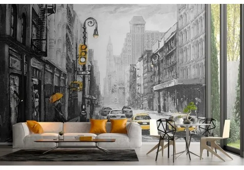 New York City Taxi Modern Painted Wallpaper 2