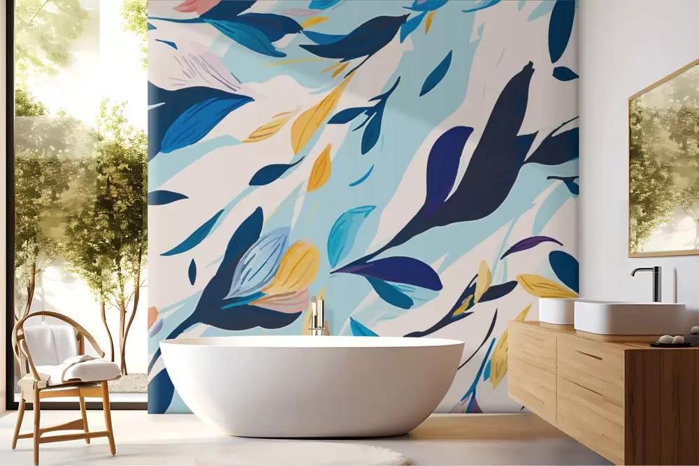 Carta da parati foglie colorate motivo astratto