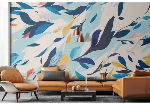 Carta da parati foglie colorate motivo astratto 2