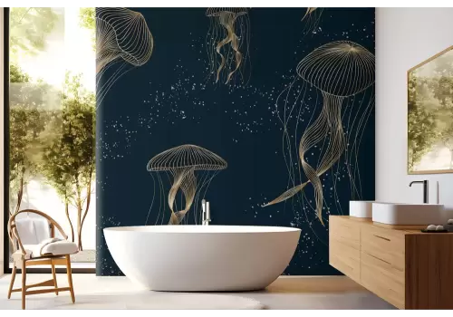 Carta da parati meduse stilizzate oro