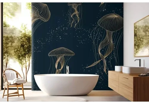 Carta da parati meduse stilizzate oro