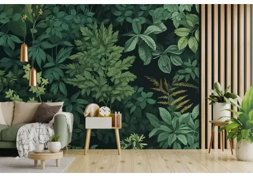 Carta da parati piante verdi su sfondo scuro